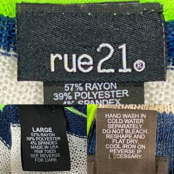 Rue 21 Navy & White Striped Drop Shoulder Sweater Split Tail 3/4 Sleeves Large - Picture 6 of 11